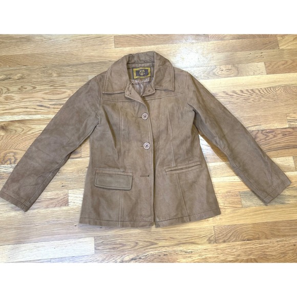Emporio Italy Worldwide Jackets & Blazers - Emporio Italy Worldwide Brown Faux Suede Button‎ Front Blazer Jacket Collared